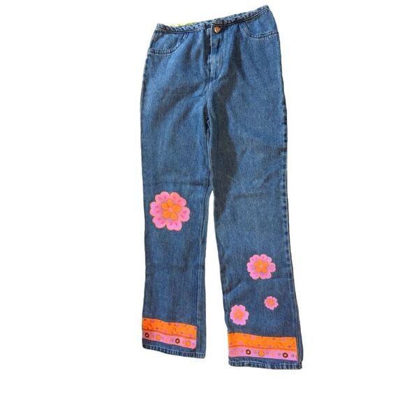 Amy Byer California vintage flower power flare jeans size 14 youth‎ - Picture 1 of 12